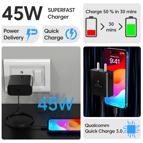 Image of Samsung 45W C-Type Super-Fast Charger Adapter for Samsung Galaxy S25 /S25 Plus /S25 Ultra /S24 /23 /22 /21 (Ultra /Plus /FE) A56 /Note 20 /S10 5G /9 /8 /M16 (S /A /F /M Series) USB C PD 3.0 Charge Adapter