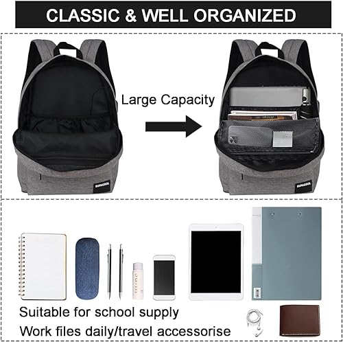SUPACOOL Lightweight Casual Laptop Backpack for Men and Women classic backpack for College Travel Work(Light grey) - Image 4