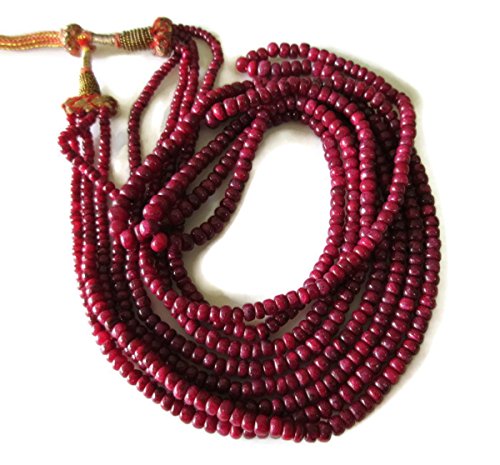 GemsDiamondsbySHIKHA 4 Strand Ruby Bead Necklace,Natural Ruby Smooth Rondelle Beads,3.5 to 5.5mm Beads,20-22 Inch Strand,GDS77