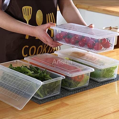 Image of Pack Of 6 airtight lid Fridge Storage Containers Freezer Storage Containers for Fish, Meat, Vegetables, Fruits Fridge Organizer with Removable Drain Plate and Lid Stackable Plastic