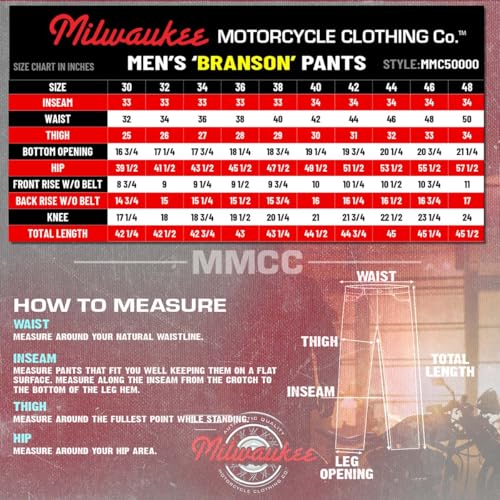 MILWAUKEE MOTORCYCLE CLOTHING CO. Men’s Branson Black Premium Leather Biker Lined Pants – 5-Pocket MMC500003