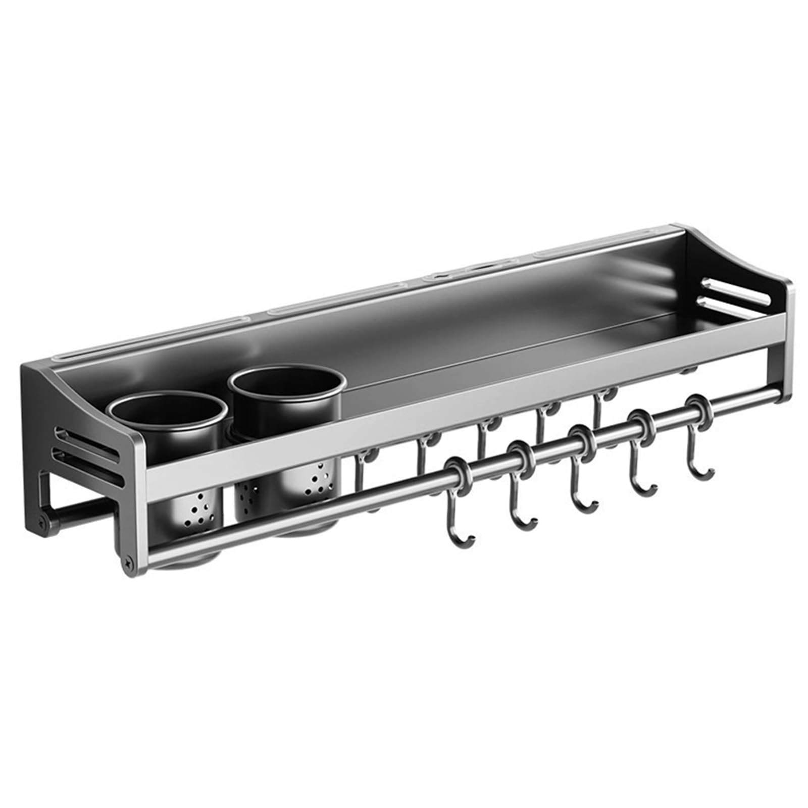 Wall Mount Utensils Seasoning Storage Rack with Mobile Hooks (60cm 2 Cups)