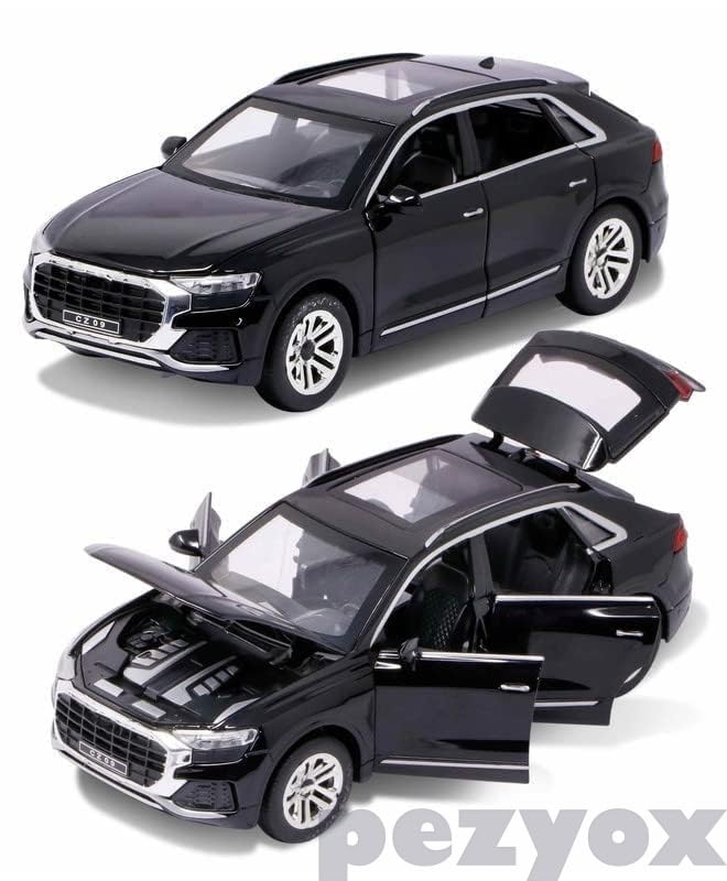 Image of Diecast Audi Q8 Toy Car Scale Model,Pull Back Vehicles Alloy Simulation Supercar with Lights and Sound Also for Car Dashboard,Kids,Adult (Black)