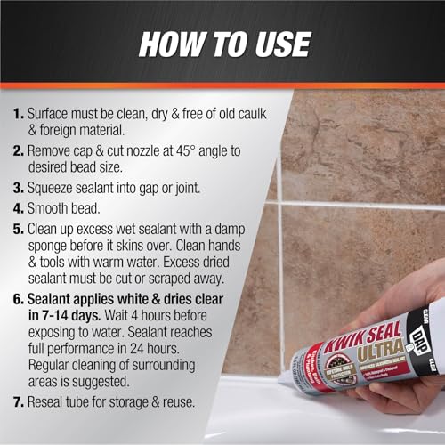 Image of Kwik Seal Ultra Advanced Kitchen and Bath Siliconized Sealant, Clear, 5.5 Oz (7079818915)