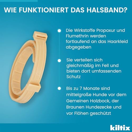 Kiltix Halsband gegen Zecken und Flöhe, mittelgroße Hunde
