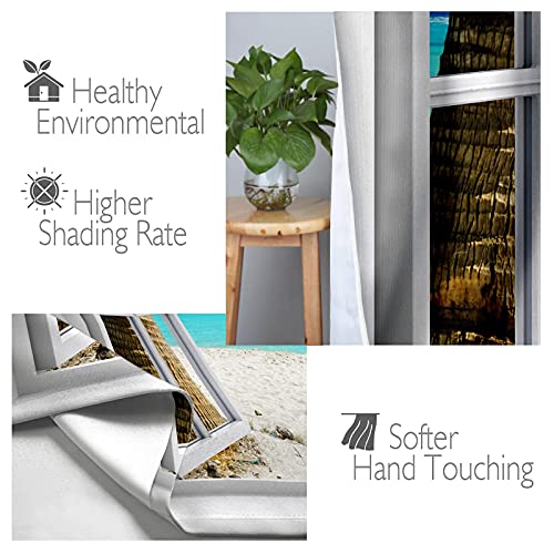 Jekeno Ocean Beach Palm Trees Blackout Curtains Summer Tropical Island Decor Seaside White Wooden Window View Print Grommet Window Drapes For Bedroom Living Room 2 Panel Set, 52"X84" #TOP7