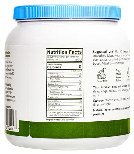NPG Freeze-Dried Kale Powder 32 Oz (2 LB), 100% Pure, 907 servings, Non-GMO, Superfood powder, No Sugar Added, Raw & Unflavored, Perfect for Green Juice, Smoothies, Soups, and Baking - Thumbnail 7