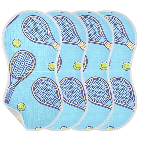 Bolaz Baby Burp Cloths 4 Pack,Tennis Racket Pattern,Feeding Cloths Face Towel Super Absorbent Soft Cotton Burping Rags Feeding Bibs