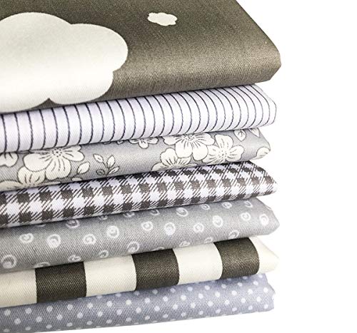 levylisa 7 PCS 18" x 22" Pre-Cut Cotton Fabric Bundles Print Floral Striped dot Fabric Quarter Fabric Bundles Squares Patchwork Fabric Sets Quilting Sewing Cotton Fabric(Grey)