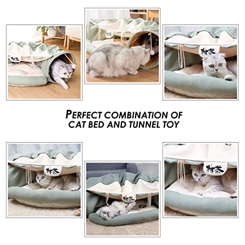 Image of EAEDMY Cat Rabbit Tunnel Bed Nest for Cats Indoor, with Collapsible Washable Soft Cushion, Plush Ball and Exercise Wheel Tube, Fit for Puppy Bunny Kitty Kitten Ferret