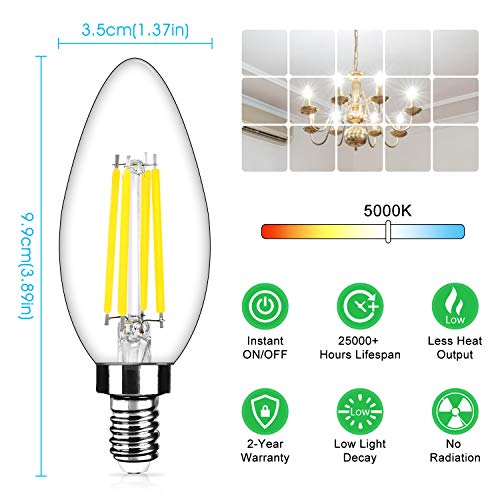 12-Pack Dimmable E12 Led Candelabra Bulbs 40Watt Equivalent, 5000K Daylight White, 450Lumens, 4W B11 Vintage Chandelier Light Bulbs, Led Filament Clear Glass Candle Lamp For Ceiling Fan Home Decor1 #TOP3
