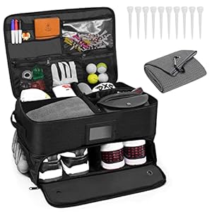 2 Layer Golf Trunk Organizer for SUV Car, Car Golf Locker with Separate Ventilated Compartment for 2 Pair Shoes Golf Trunk Storage for Accessories Gloves Balls Tees Clothes Golf Gifts For Men