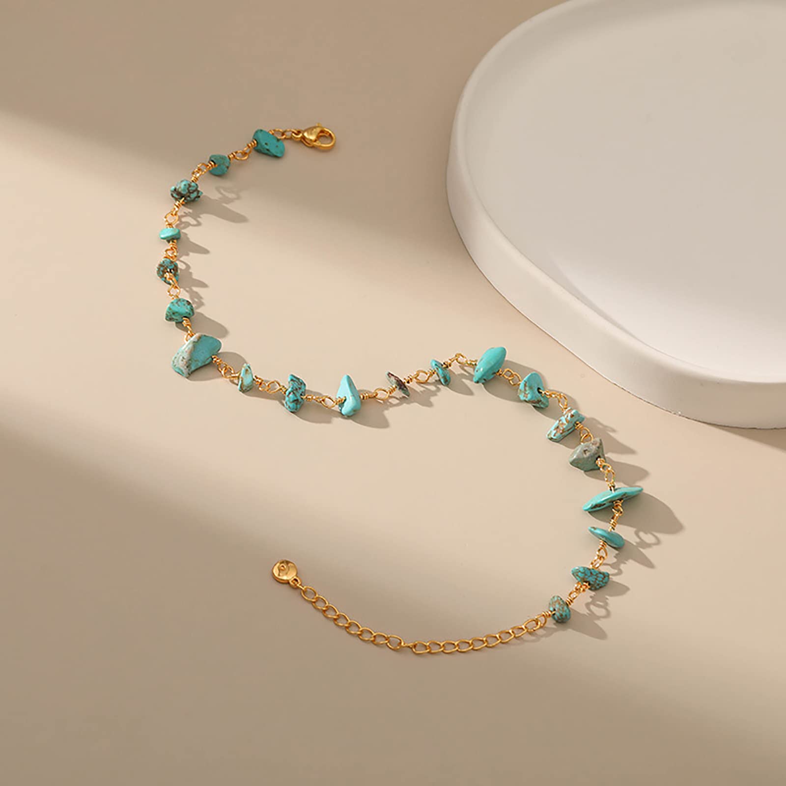 Turquoise Anklets for Women 18 Gold Plated Dainty Turquoise Gold Ankle Bracelets for Women, Adjustable, Handmade Anklets 5