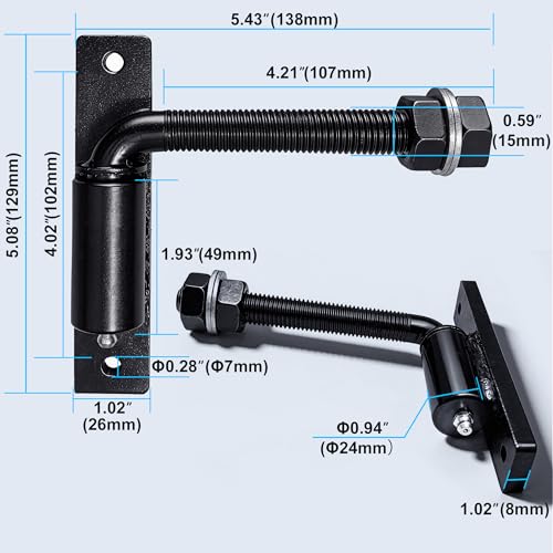 Image of 3 /4'' J Bolt Gate Hinge, 7 inch Heavy Duty Gate Hinges Up to 1100lbs, Farm Fence Hinge, 180 Degree Adjustable (2 pc 5in)