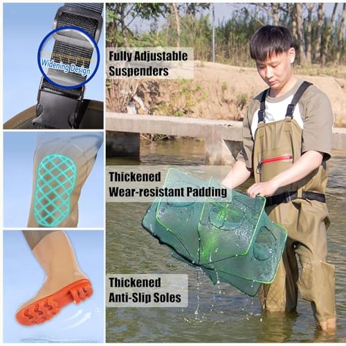 Botas de pesca impermeables con vadeador de pecho y correas ajustables gris 6