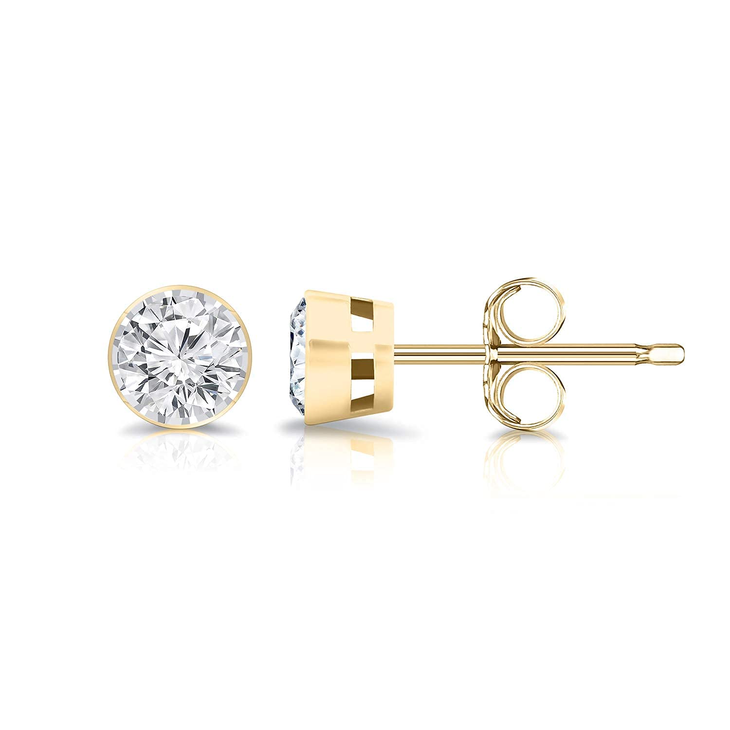 0.15 to 0.25 Carat Lab Grown Diamond Round Stud Earrings in 14k Gold (G-H, SI2-I1, cttw) Bezel-set Push Back by Diamond Wish
