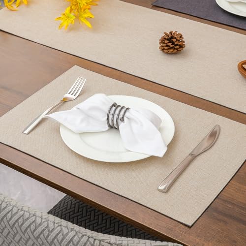 Banchif Platzsets Leinenimitat Tischsets Abwaschbar Tischsets Doppelseitigen Platzsets Stoff Platzdecken maschinenwaschbar 30 x 45 cm (Grau-Beige, Rechteckig Satz von 4)