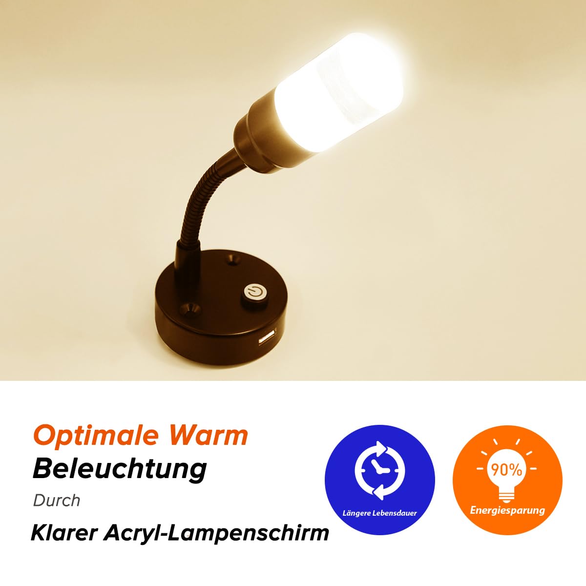 Dream lighting 2X LED Leselampe 12 Volt Schwarz für Wohnmobil Wohnwagen Camper Boot LED Lampen mit USB Innenbeleuchtung Wandmontage 2W Warmweiß 3000K