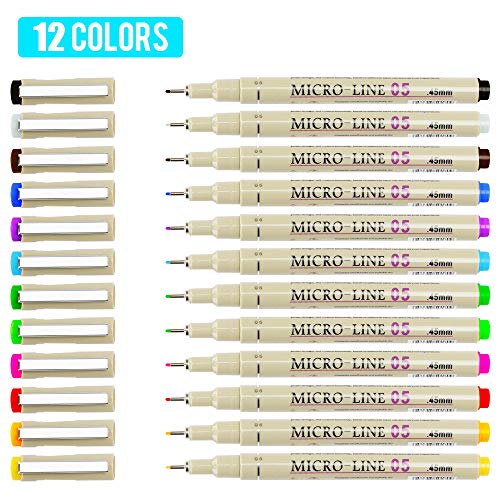 [12 Colors] 0.5 mm Micro-Pen Fineliner Pen Set Ink Pens, Super Fine Point Liner Pen,Multi-Liner, Sketching, Anime,Artist Illustrating Drawing,Technical Drawing,Office Documents