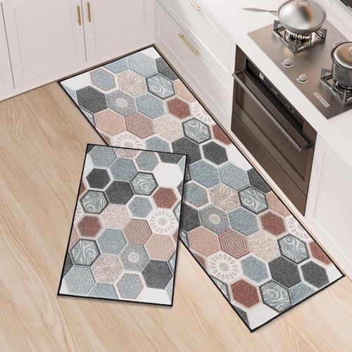 Fecialy Juego de 2 Alfombras de Cocina con Soporte de Silicona Antideslizante, Lavables y Absorbentes para Cocina, Comedor, Entrada, 40x60cm + 40x120cm