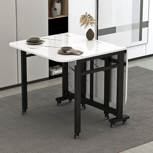 Table à abattants pour petit espace mobile marbre et noir prête à l'emploi - 2