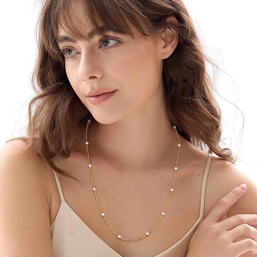 ORAZIO Pearl Necklace for Women,Dainty Silver Necklace for Women Round White Imitation Pearls Simple Pearl Choker Cute Everyday Jewelry for Womens Bridesmaid Wedding Jewelry2
