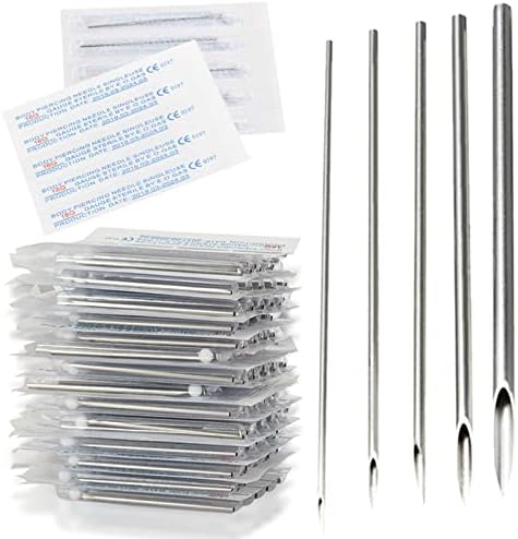 Ear Nose Piercing Needles - Prgislew 50Pcs Mixed Piercing Needles 12G 14G 16G 18G and 20G Hollow Needles for Piercing Ear Nose Navel Nipple Lip Piercing Kits Piercing Tools Piercing Supplies