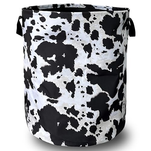 Image of Retro Black White Cows Print Laundry Basket Foldable With Handles CowTote Bag Oxford Cloth Animal Laundry Hamper Clothe Storage Bucket Toy Organizer 18.9"x16.5"For Bathroom/Laundry/Bedroom