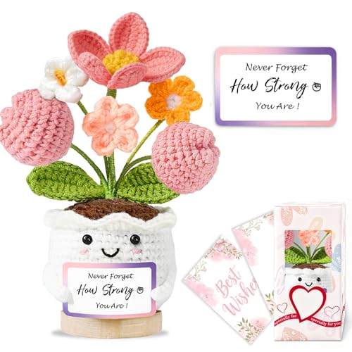 Inspirational Gifts for Women Friends Emotional Support Positive Crochet Flower Get Well Gift for Her Valentines Christmas Birthday Small Gifts for Women Colleague Girlfriend Cute Room Home Decor