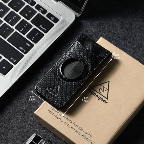Image of Slim Magnetic Money Clip Wallet for Men with Airtag Holder & Elastic Band, Leather Card & Cash Holder for Men, Carbon Black, Slim, Ultra Slim Design