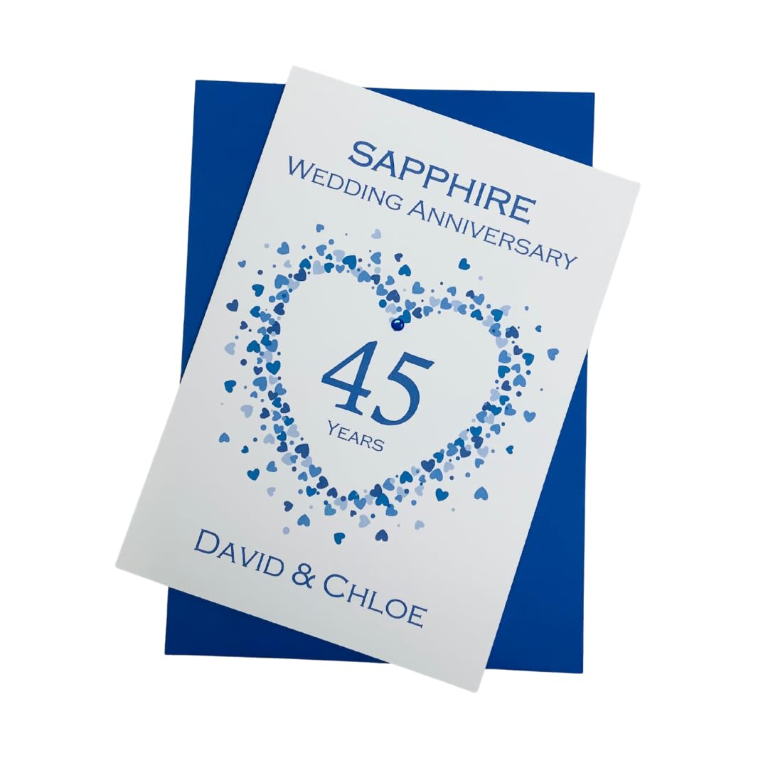45th Wedding Anniversary Card - Sapphire 45 Year Forty Fifth Anniversary Greeting Card, Personalised Gift for Wife, Husband, Parents, Couple Friends - Various Designs (Love Heart) — image 1