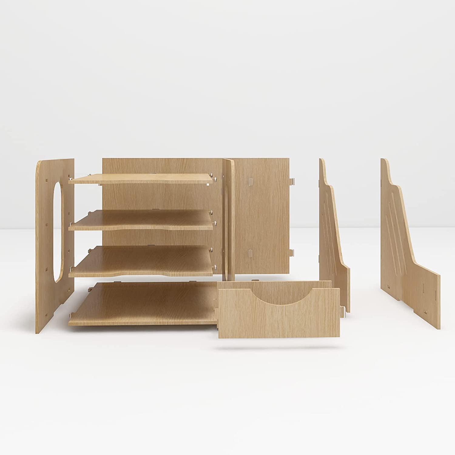 PUNCIA Organisateur de Bureau Multifonctionnel Boîte de Rangement en Bois 4 Niveaux pour Bureau Maison École