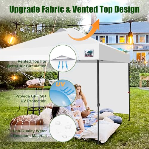 Image of Eurmax USA NOMATTER ONE-Person Open&Close 10x10ft Pop Up Canopy Tent,Portable Shelter Canopy for Outdoor Events with 1 Removable Sidewall,Bonus 4 Sand Bags(Navy Blue)