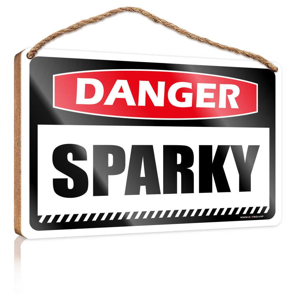 HMQW Fun Signs For Home Decor Danger Sparky Wooden Sign Farmhouse Decor Signs Funny Bathroom Decor(23X35CM)