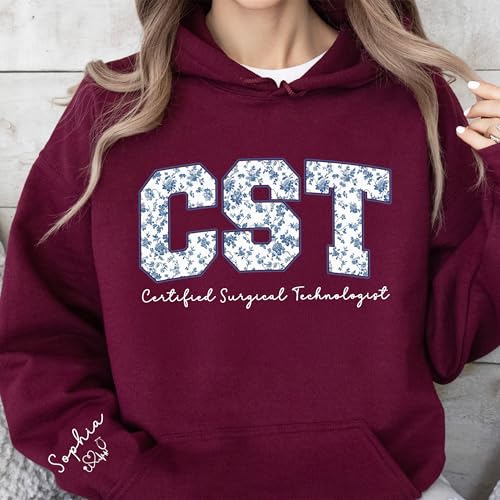 Personalized Nurse Sweatshirt with Floral Letters, Custom Name on Sleeve, Gifts for Medical Staff Uniform2