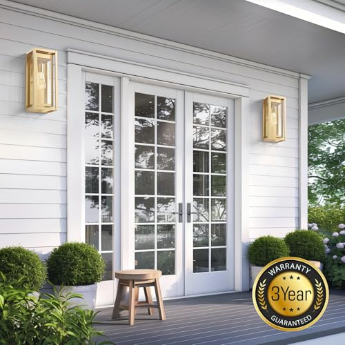 Slypadan 15" Large Gold Outdoor Light Fixture Wall Mount, Waterproof Outdoor Sconces, Modern Wall Lights with Clear Glass Shade for Front Door, Porch, Garage, 1 Pack by Slypadan - Image 6