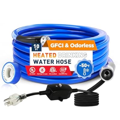 XPORTION 10FT(10-50FT) Heated Drinking Water Hose, -50°F-46°C Heated Water Hose for RV with Leakage Protection for 5/8" Inner, Self-Regulating Hose Water Heater with 3/4" NH Fittings for RV & Garden