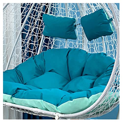 Cojín doble colgante para silla columpio de ratán, para interiores y exteriores, balcón, patio, jardín, ratán, para 1/2 persona, lavable, azul, 125 x 100 cm