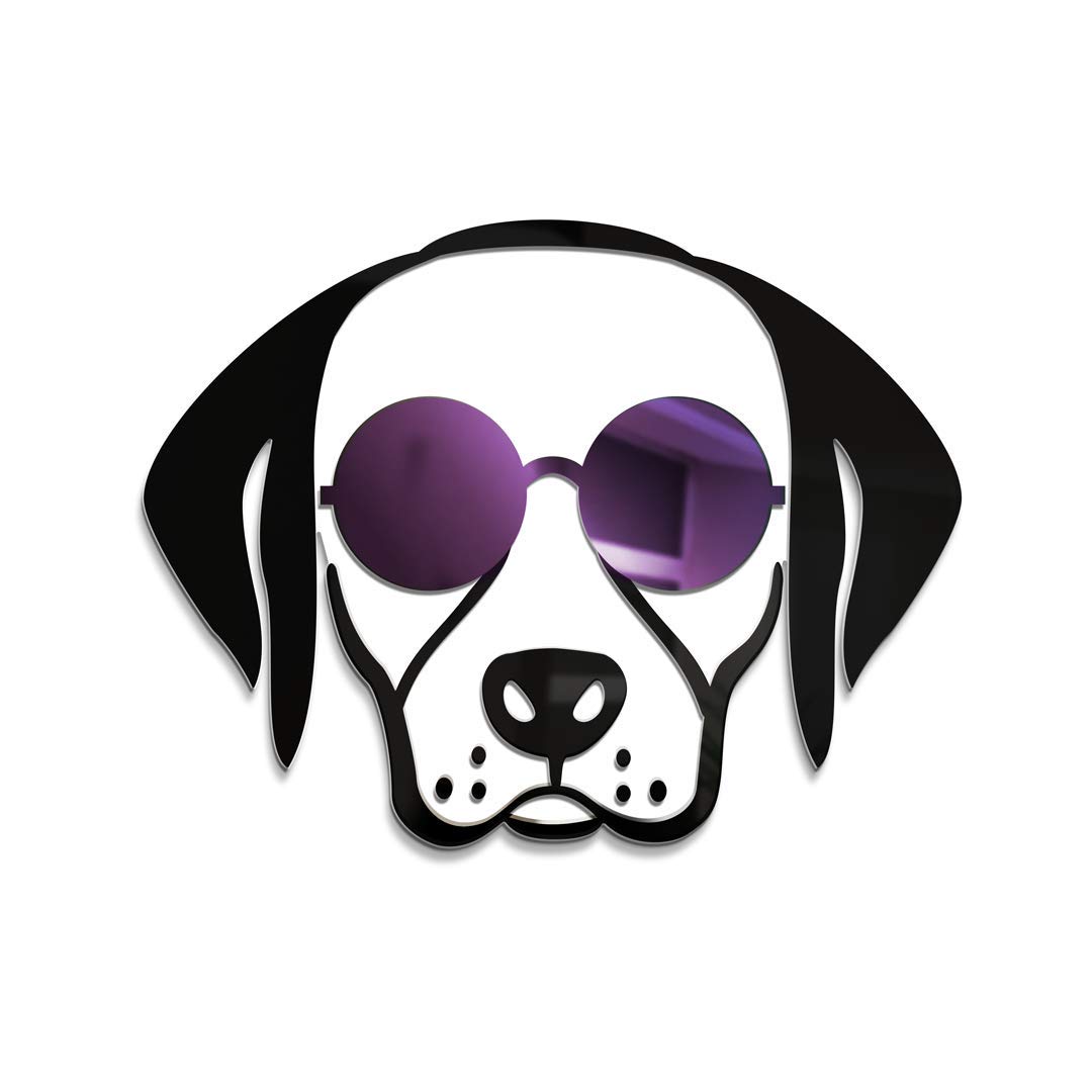 4ArtWorks - Cool Dog 3D Labrador Retriever with Sungl Wall Art - Purple Mirror Finish Sungl - for Lab, Dog & Street Pop Art Lovers - Made in The USA - Modern Home Decor (16" W x 16" T)
