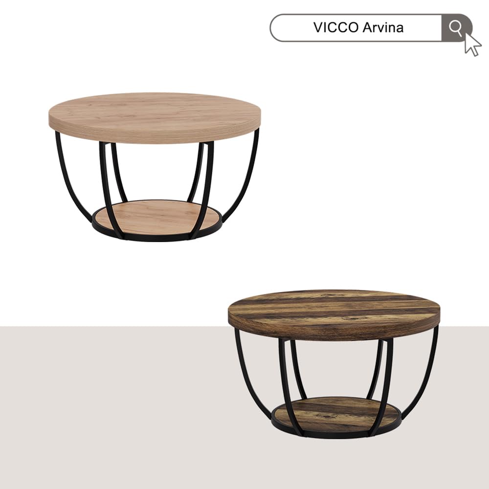 Vicco Tavolino da salotto Arvina, Rovere rustico, 80 x 80 cm, con vano portaoggetti sotto il piano del tavolo per la conservazione