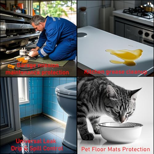 Image of 100PCS Universal Light Duty Absorbent Pads, 13 inchx9.8 inch | Absorbs Oil, Grease, Water, Fast Cleanup for Small Drips & Spills in Garages and Workshops