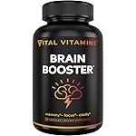 Vital Vitamins Brain Supplements with Bacopa Monnieri - for Memory and Focus - Nootropic Brain Booster - Caffeine-Free Support for Adults & Seniors - Non-GMO, 30-Day Supply, 30 Capsules