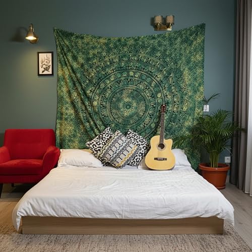 Image of Craft Trade 84x90 Inches Dark Green Cotton Mandala Ombre Wall Hanging Tapestry