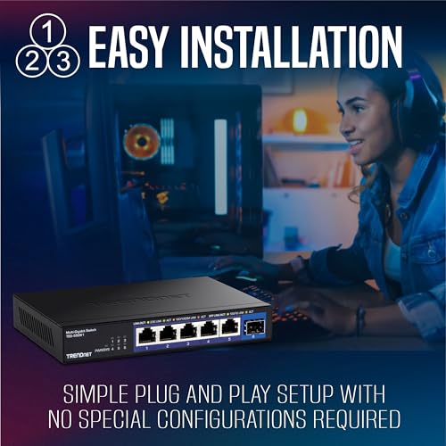 Image of TRENDnet 6-Port Unmanaged 2.5G Switch with 10G SFP+Port, TEG-S5061, 5 x 2.5GBASE-T Ports, 45Gbps SwitchingCapacity, Fanless, Wall Mountable,Lifetime Protection,Black