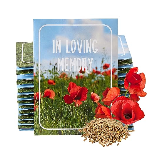 American Meadows Wildflower Seed Packets in Loving Memory Memorial Favors (Pack of 20) - Red Poppy Seed Mix, Favors for Funerals, Wakes, Viewings, Visitations, Memorial Services