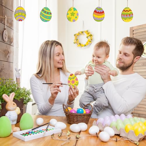 24 Stück Holzanhänger Ostern Basteln Kinde, DIY Unvollendete Ostereier zum Holz Anhänger für Kinder Ostereier