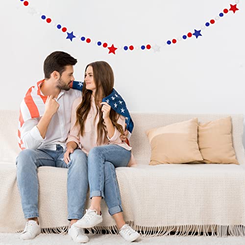 Whaline Patriotic Felt Pom Pom Banner 4Th Of July Felt Hanging Garland Independence Day Pom Ball Banner Red Blue White Star Decorative Bunting Banner For Memorial Day Home Wall Party Supplies, 8.2Ft #TOP5
