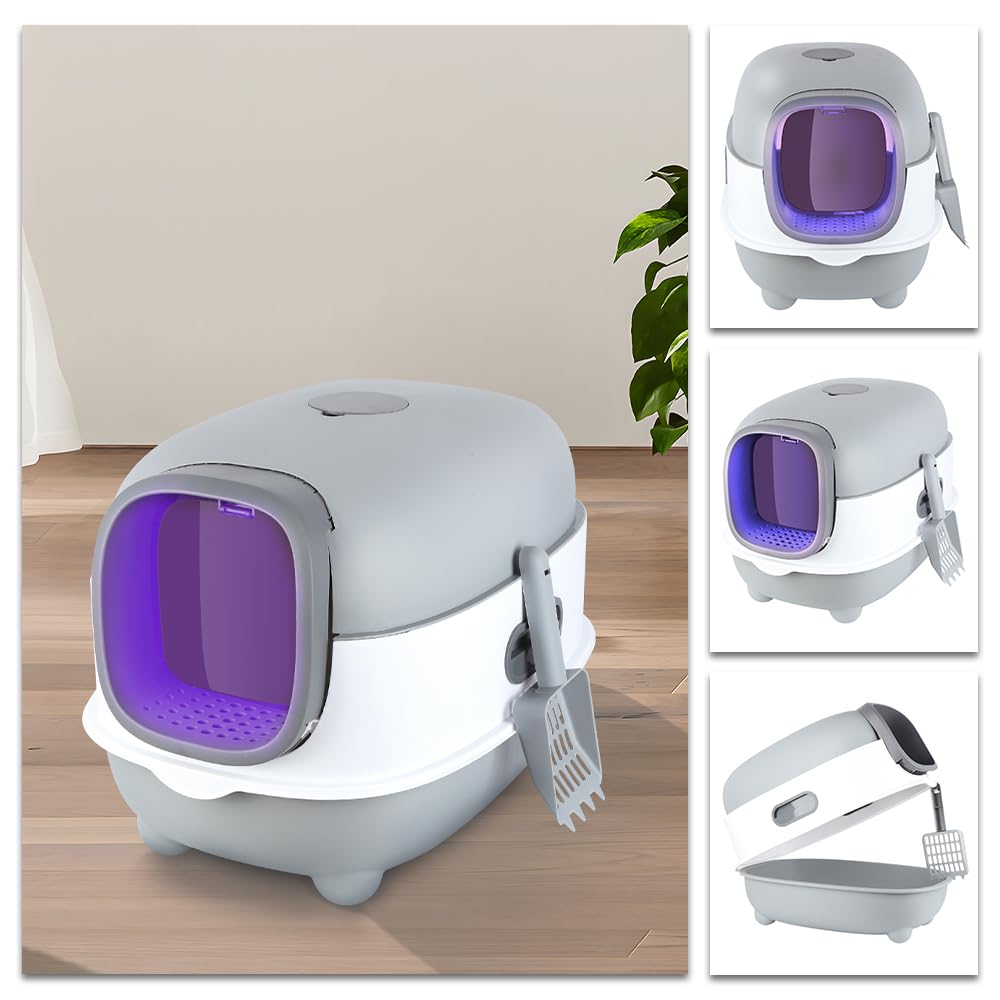 WODFARR - Arenero autolimpiable para gatos, plástico, polipropileno, con bolsa ambientadora y pala para arena para gatos, color gris