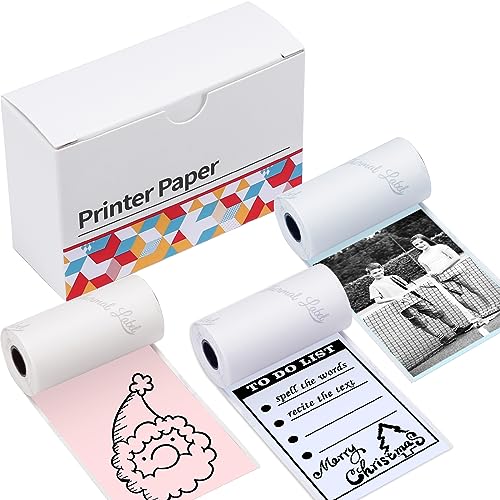 Image of Ponek Mini Printer Paper, Compatible With M02 /T02 /M02S /M03 /M03AS /M04S / Sticky Note Printers, 50mm x 3.5m 3 Rolls Thermal Sticker Paper, Black Text on Light Pink /Blue /Purple, Stored for 10 Years