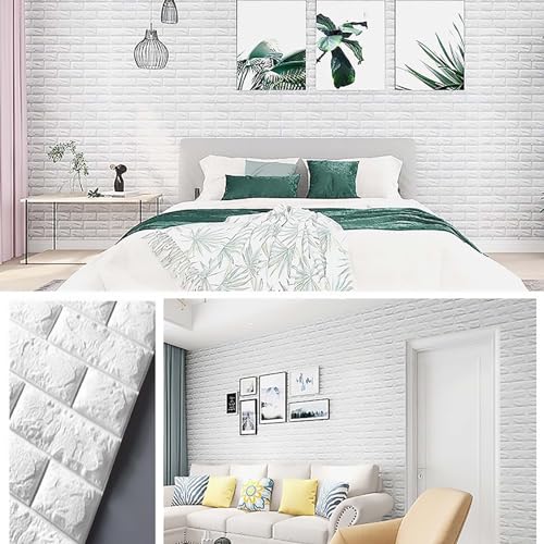 Textures 3D briques blanches et mousse imperméable en lot de 20 panneaux muraux - 3